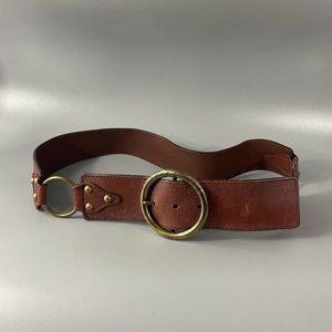 MICHAEL Michael Kors Brown Leather Belt with Gold Ring Buckle